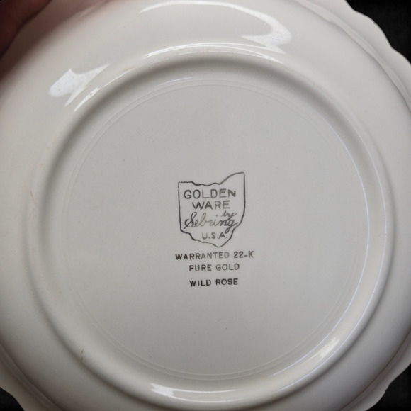 1940s Vintage Sebring Golden Ware Wild Rose 22K Gold Rimmed Bowls Set of 2 - Picture 8 of 16